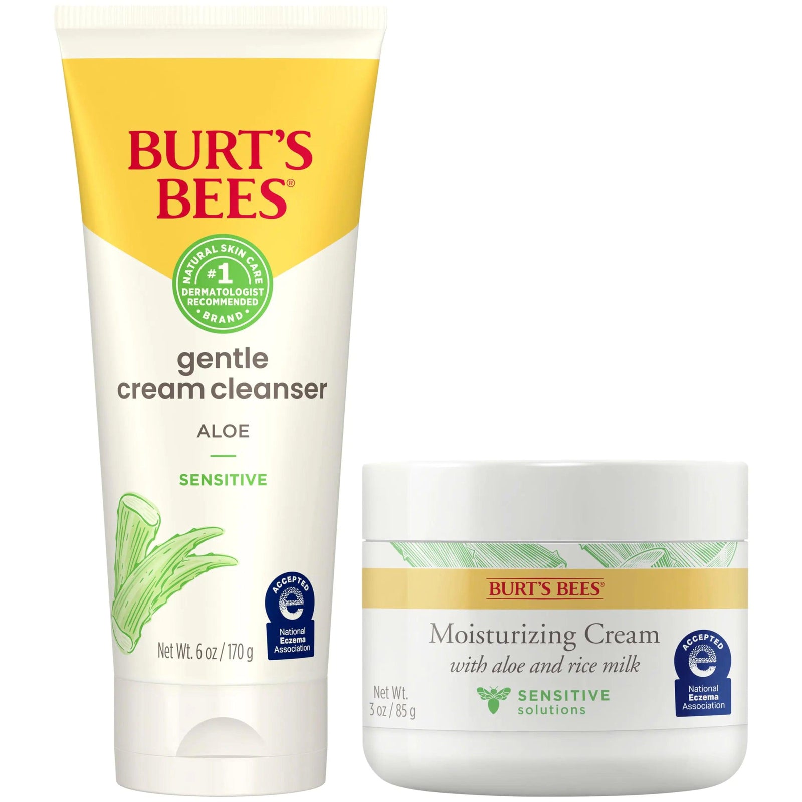 Burt’s Bees Sensitive Skin Bundle, Gentle Cream Facial Cleanser with Aloe and Moisturizing Face Cream with Aloe and Rice Milk, Natural Origin Skincare, 6 oz./3 oz. Cream Cleanser + Moisturizing Cream Bundle - Evallys.com
