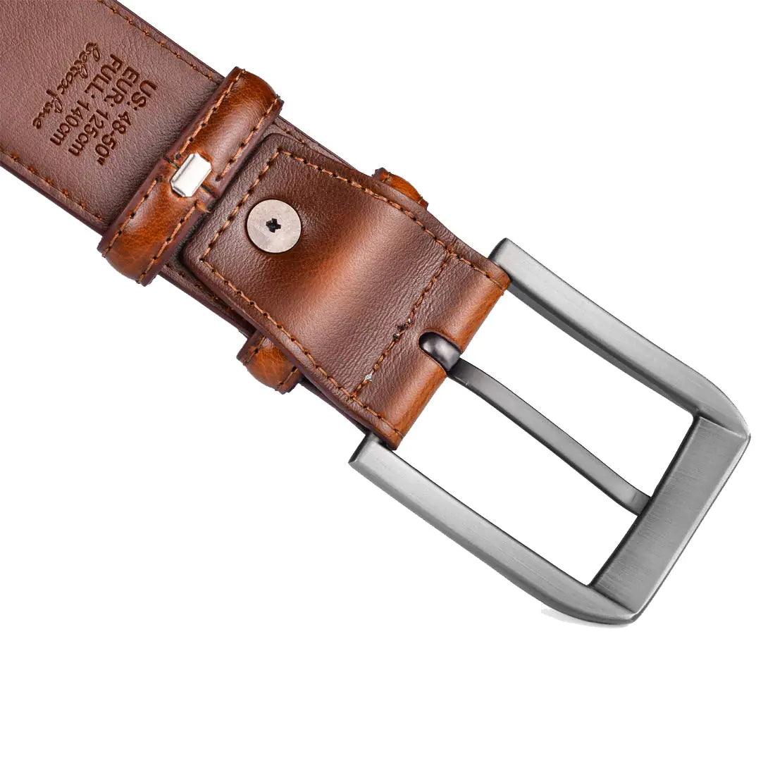 beltox fine Men’s Casual Leather Jeans Belts 1 1/2” Wide 4MM Thick Alloy Prong Buckle Work Dress Belt for Men Brown Belt With Silver Buckle 30-32 - Evallys.com