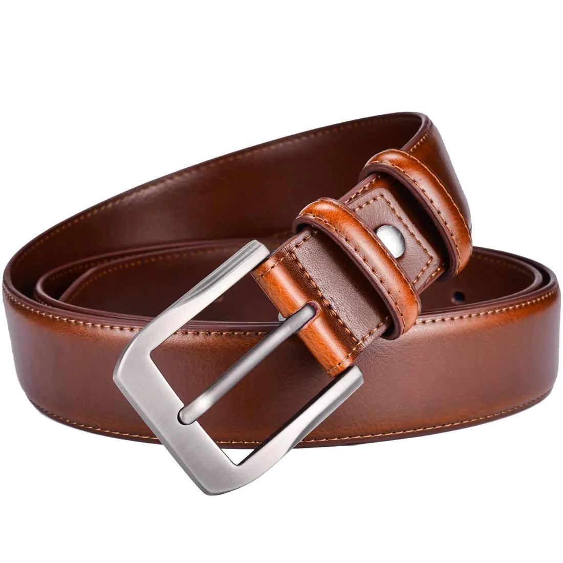 beltox fine Men’s Casual Leather Jeans Belts 1 1/2” Wide 4MM Thick Alloy Prong Buckle Work Dress Belt for Men Brown Belt With Silver Buckle 30-32 - Evallys.com