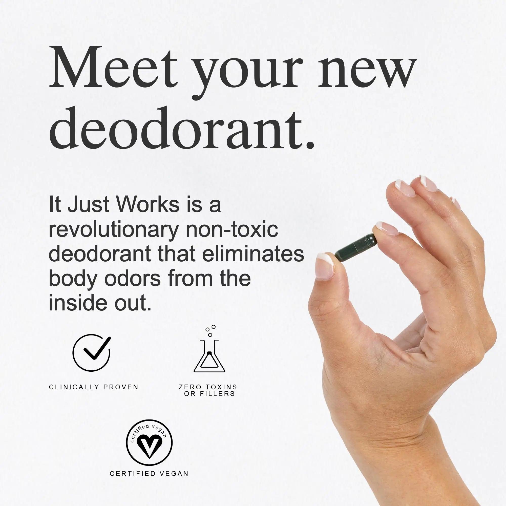 It Just Works All Natural Full Body Deodorizing Supplement for Underarms and Private Parts | Vegan & Organic Deodorant That Works from The Inside Out (30 Count) 1 Count (Pack of 30) - Evallys.com