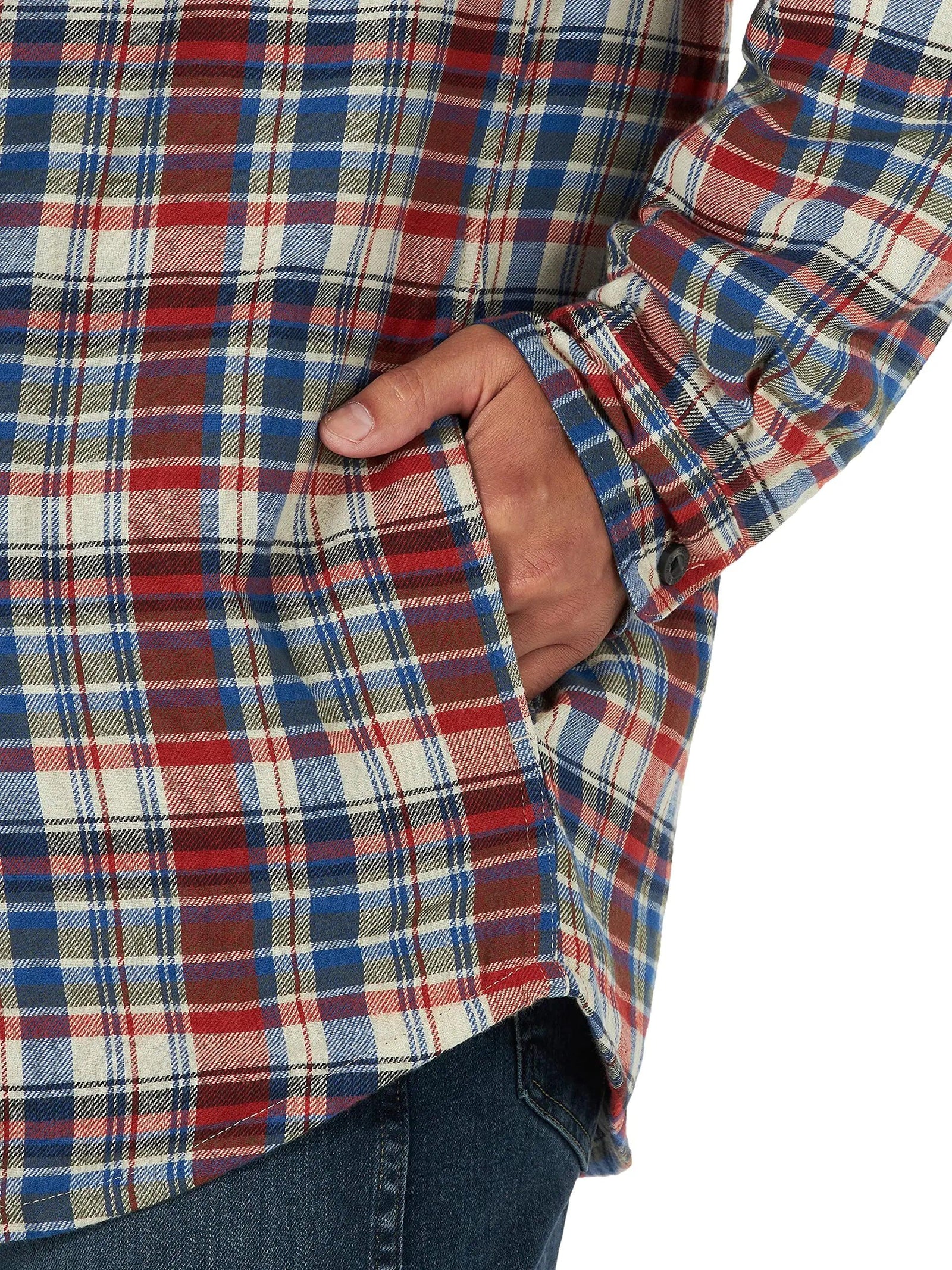 Wrangler Authentics Men's Long Sleeve Quilted Lined Flannel Shirt Jacket with Hood Small Bossa Nova - Evallys.com