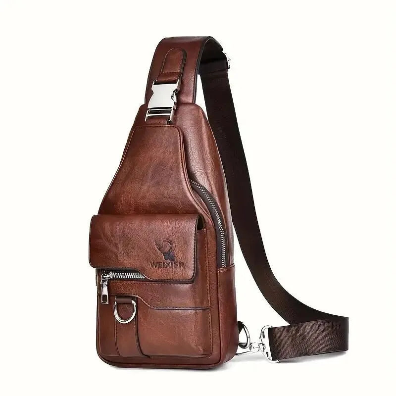 Premium PU Leather Vintage-Style Chest Bag - Spacious Multi-Compartment Crossbody Bag With Waterproof Design, Large Capacity, And Stylish Casual Look For Men - Evallys.com