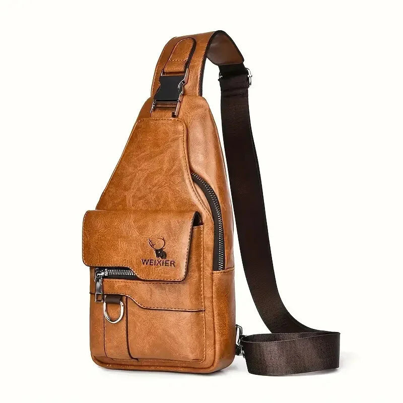 Premium PU Leather Vintage-Style Chest Bag - Spacious Multi-Compartment Crossbody Bag With Waterproof Design, Large Capacity, And Stylish Casual Look For Men - Evallys.com