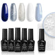 Beetles 6 Pcs Gel Nail Polish Set- 5 Colors Glitter White Blue Silver Gel Polish Kit with Strengthener Reinforcement Nail Sticker Snowflakes Soak off UV LED Lamp Winter Manicure Gifts for Girls 0-Sparkling Snow - Evallys.com