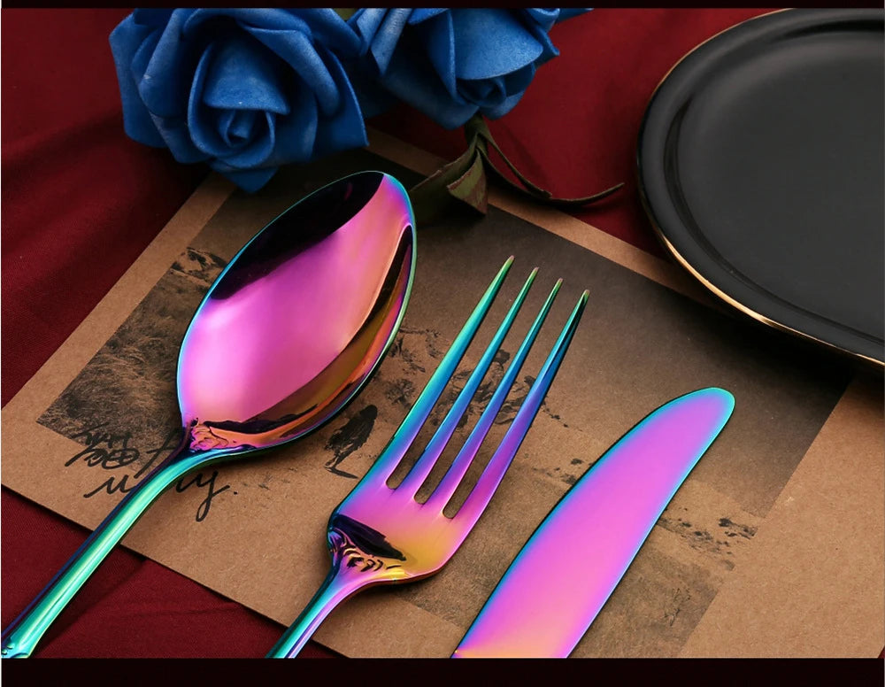 24pcs Cutlery Set Gold Dinnerware Stainless Steel Royal Spoon Forks Knives Kitchen Western Dinner Silverware Tableware Gift