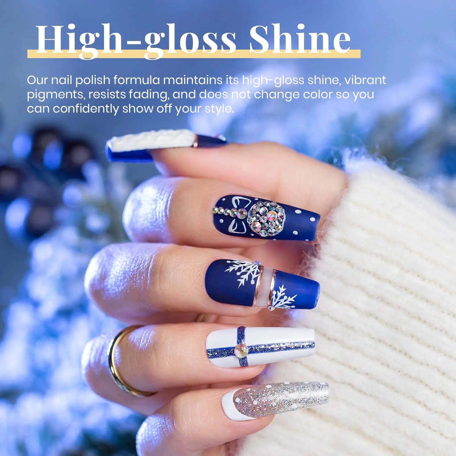 Beetles 6 Pcs Gel Nail Polish Set- 5 Colors Glitter White Blue Silver Gel Polish Kit with Strengthener Reinforcement Nail Sticker Snowflakes Soak off UV LED Lamp Winter Manicure Gifts for Girls 0-Sparkling Snow - Evallys.com
