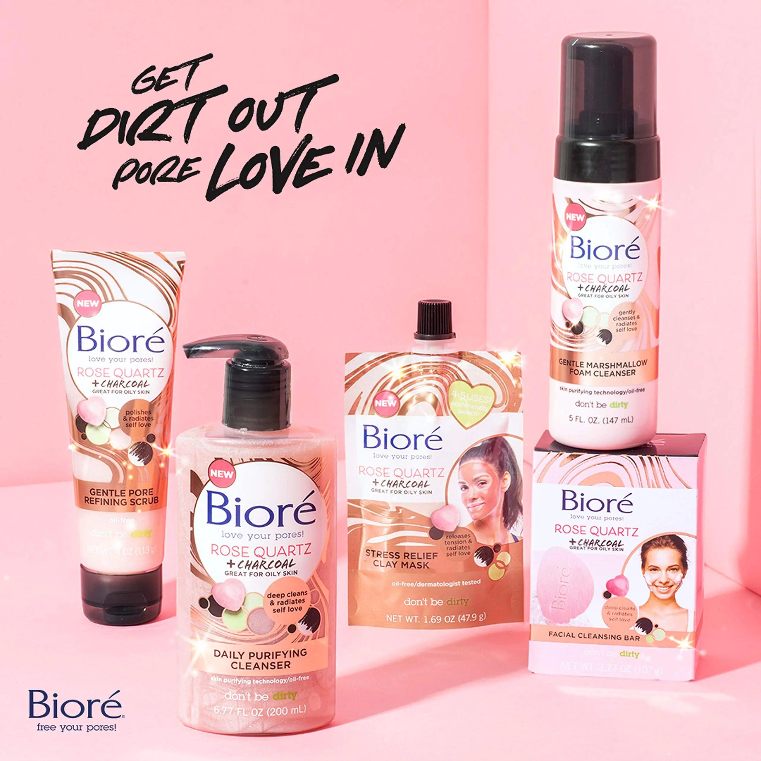 Bioré Rose Quartz + Charcoal Daily Purifying Cleanser, Oil Free Facial Cleanser Energizes Skin, Dermatologist Tested and Cruelty Free, 6.77 oz, Packaging May Vary 6.77 Fl Oz (Pack of 1) - Evallys.com