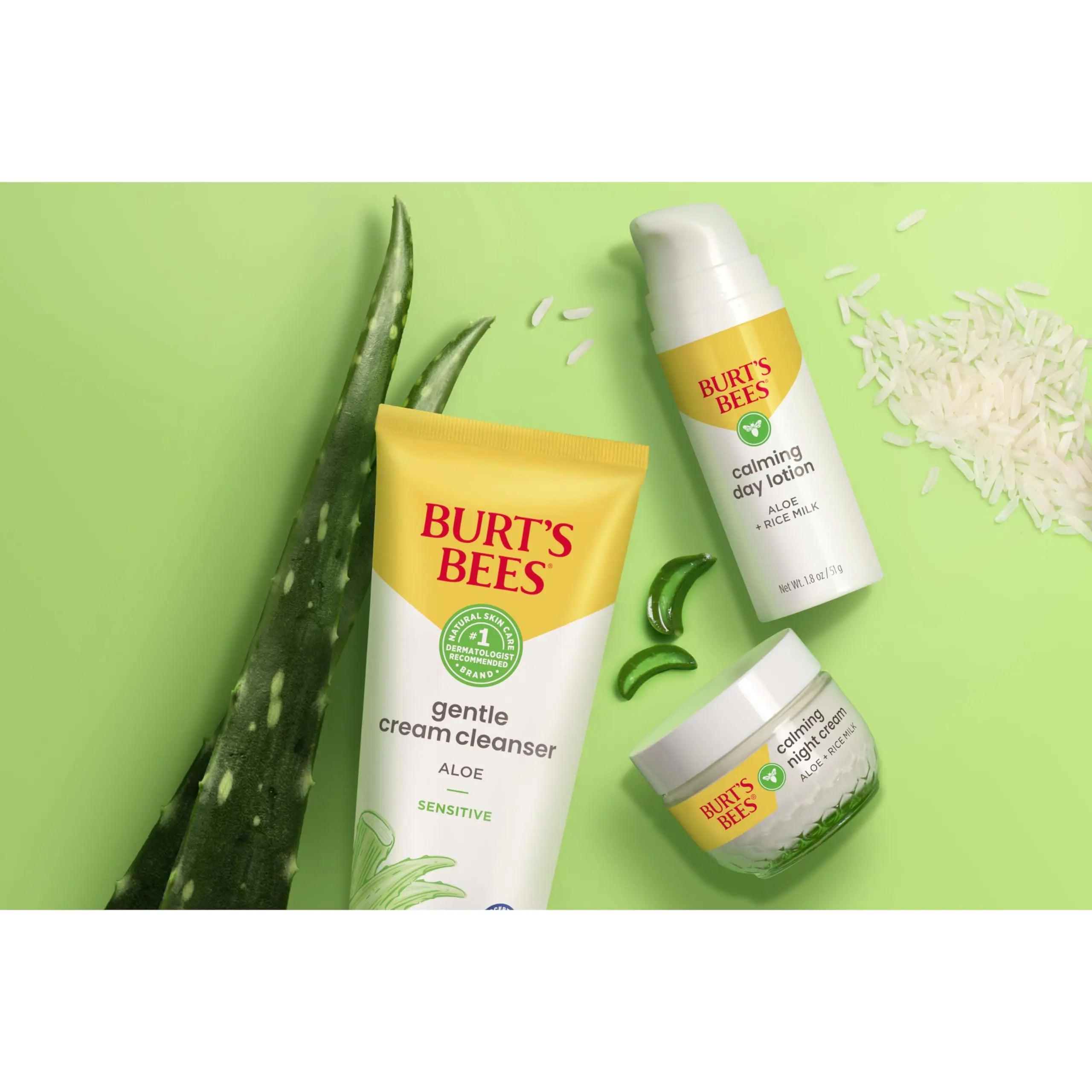 Burt’s Bees Sensitive Skin Bundle, Gentle Cream Facial Cleanser with Aloe and Moisturizing Face Cream with Aloe and Rice Milk, Natural Origin Skincare, 6 oz./3 oz. Cream Cleanser + Moisturizing Cream Bundle - Evallys.com