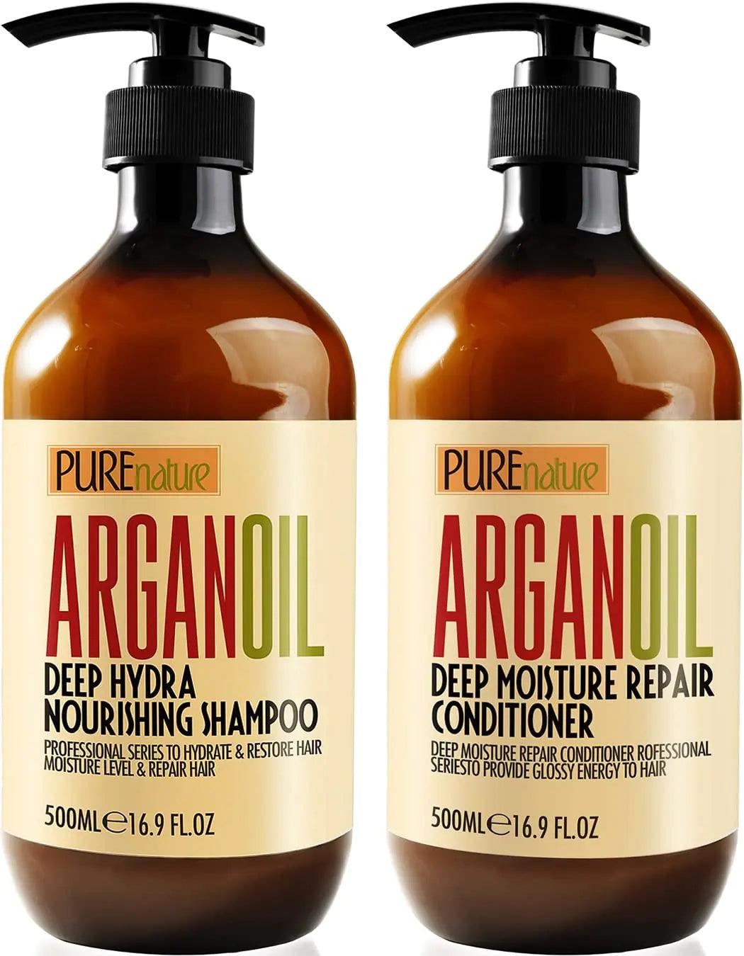 Argan Oil Shampoo and Conditioner Set - Sulfate Free Moroccan Care with Keratin - For Curly, Straight, Dry and Damaged Hair - Moisturizing, Hydrating, Anti Frizz Salon Technology - Evallys.com