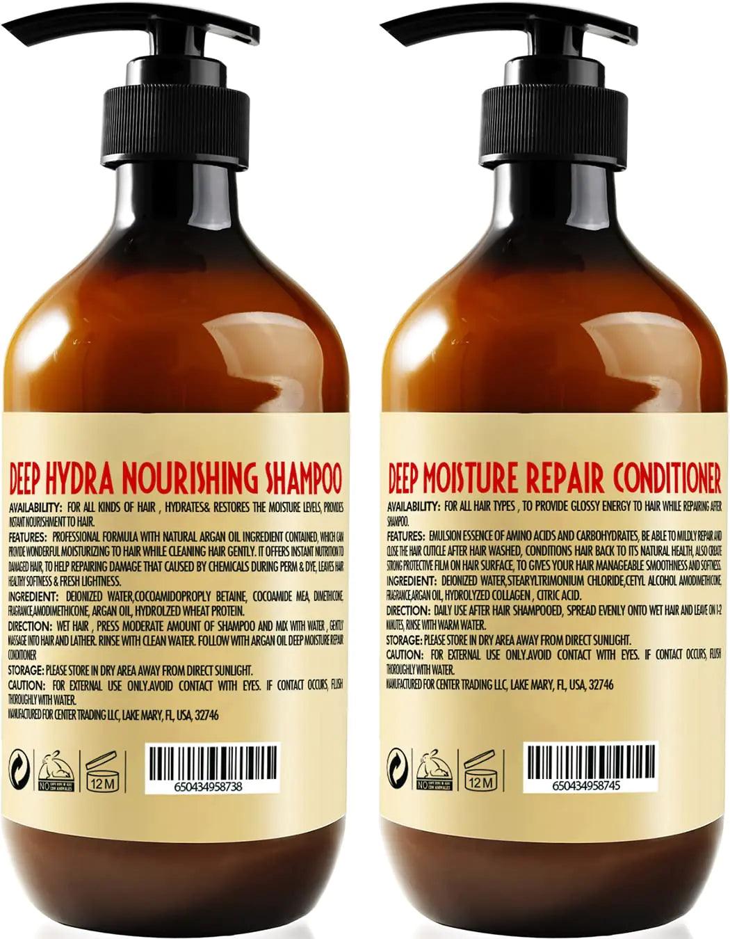 Argan Oil Shampoo and Conditioner Set - Sulfate Free Moroccan Care with Keratin - For Curly, Straight, Dry and Damaged Hair - Moisturizing, Hydrating, Anti Frizz Salon Technology - Evallys.com