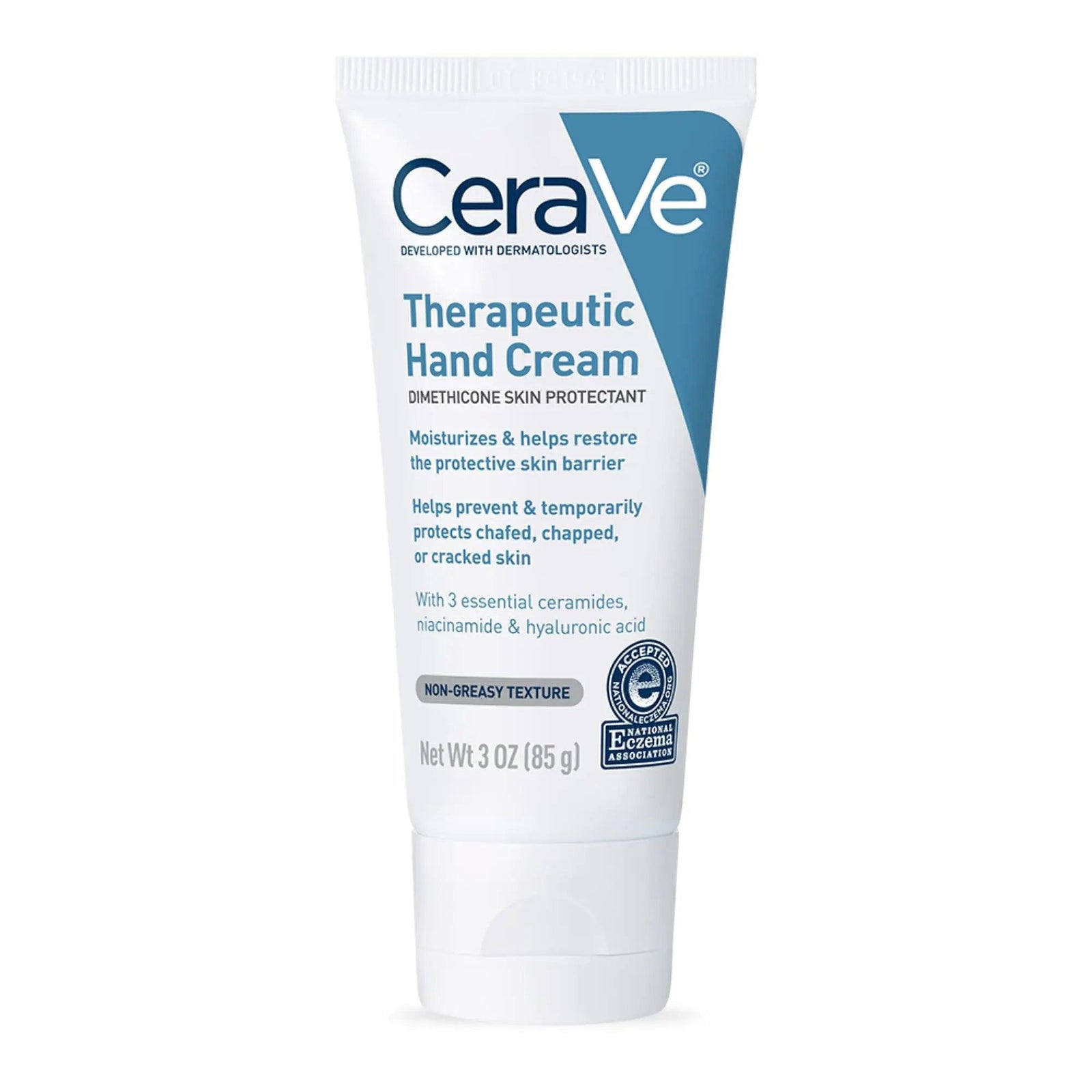 CeraVe Therapeutic Hand Cream for Dry Cracked Hands With Hyaluronic Acid and Niacinamide | Fragrance Free 3 Ounce 3 Ounce (Pack of 1) - Evallys.com