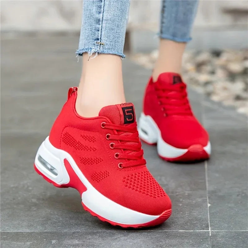 Women Sport Shoes Air Cushion Running Sneaker Comfortable Mesh Shoes Lace Up Breathable White Walking Shoes - Evallys.com