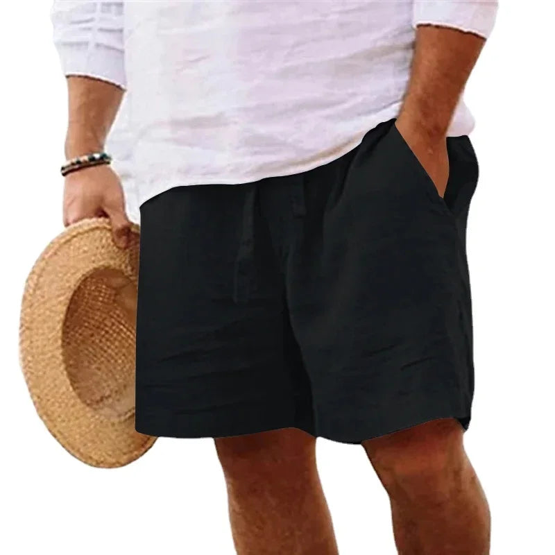 New Mens Cotton Solid Color Short Lightweight Gym Pants Linen Beach Shorts Men Jogging Sport Large Short Homme - Evallys.com