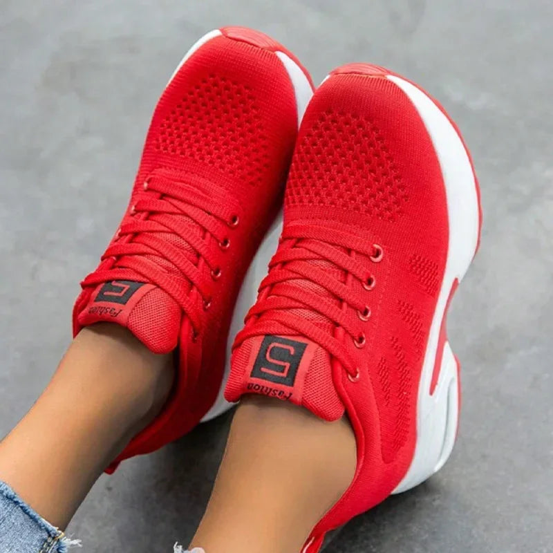 Women Sport Shoes Air Cushion Running Sneaker Comfortable Mesh Shoes Lace Up Breathable White Walking Shoes - Evallys.com