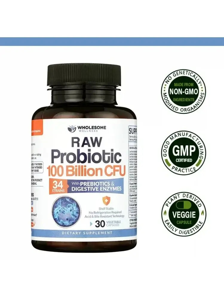 100 Billion CFU Probiotic Supplement with Prebiotics & Enzymes – 30 Caps