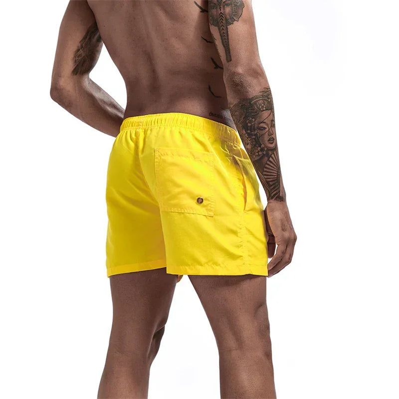 Mens Swim Trunks with Mesh Lining Side Pockets Solid Beach Shorts Quick Dry Lightweight Drawstring Board Shorts Summer Swimwear - Evallys.com