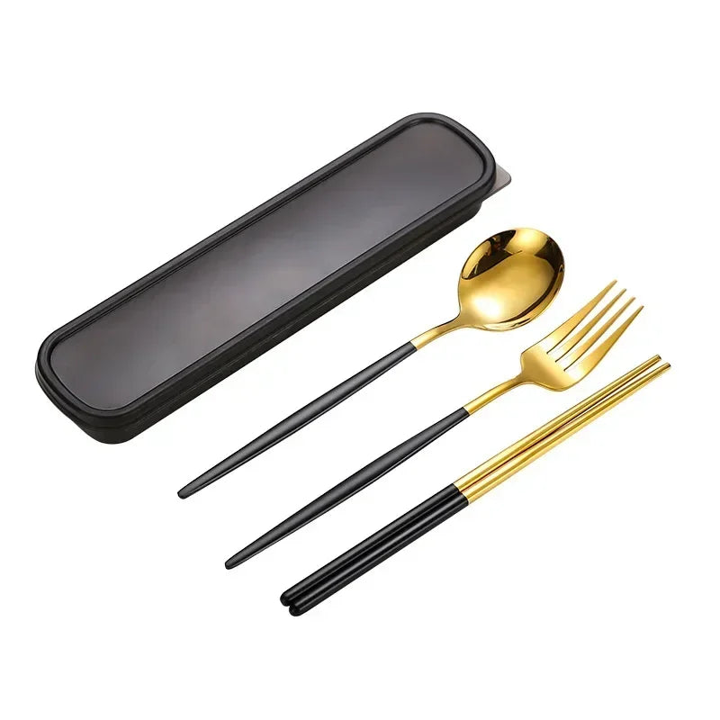 3 Pcs Dinnerware Set Stainless Steel Eco-friendly Spoon Fork  Chopsticks Travel Metal Cutlery Set Portable