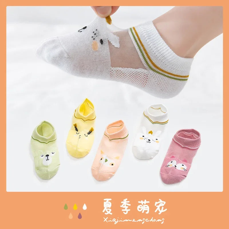 5 PAir Set Children Socks Summer Fishnet Boy Socks Spring Summer Thin Mesh Boat Socks Boys Girls Short Socks - Evallys.com