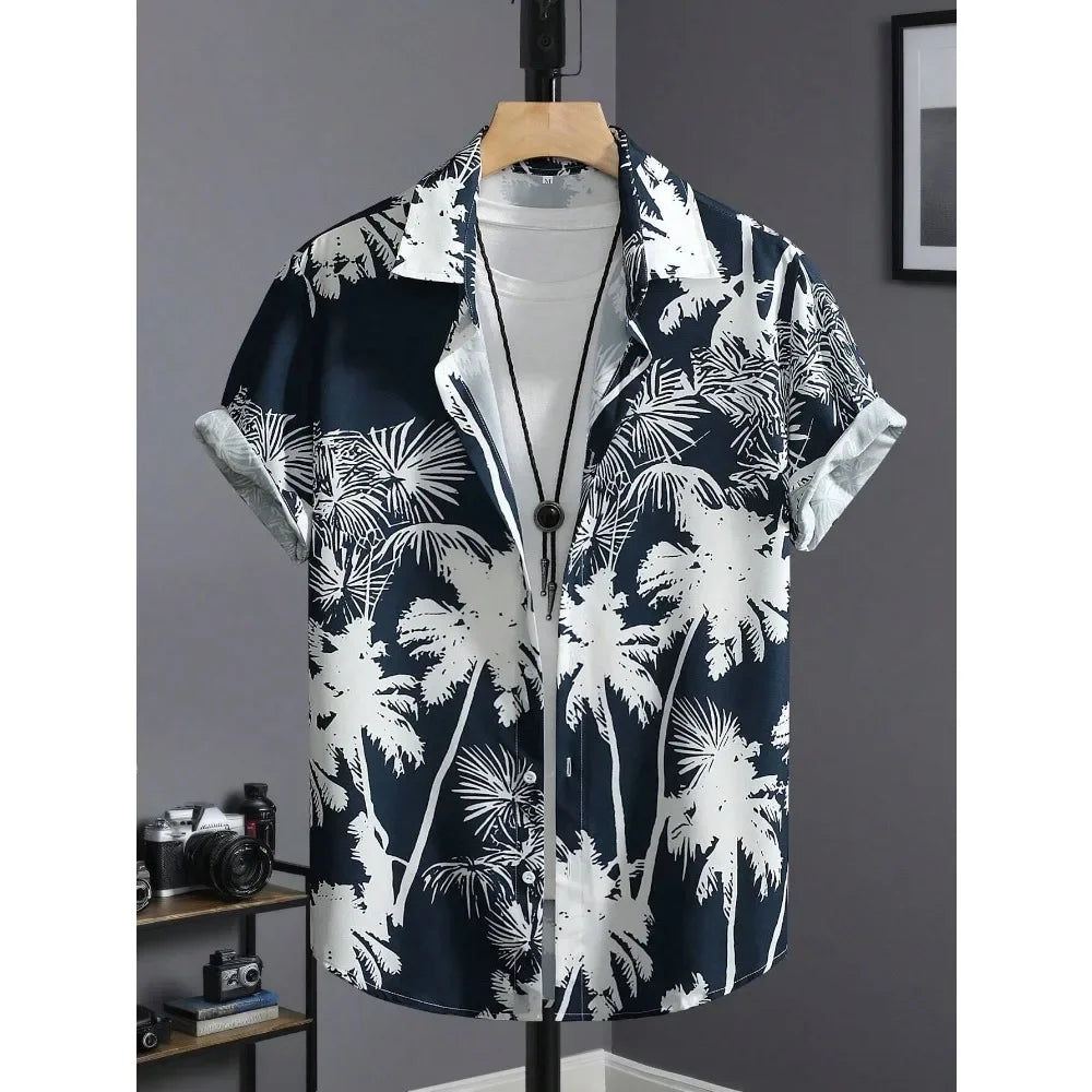 Hawaiian Shirt Man Print Casual Thin Beach Slim Fashion Shirt High Quality Luxury Black Social Vintage Funny Oversized Clothes - Evallys.com