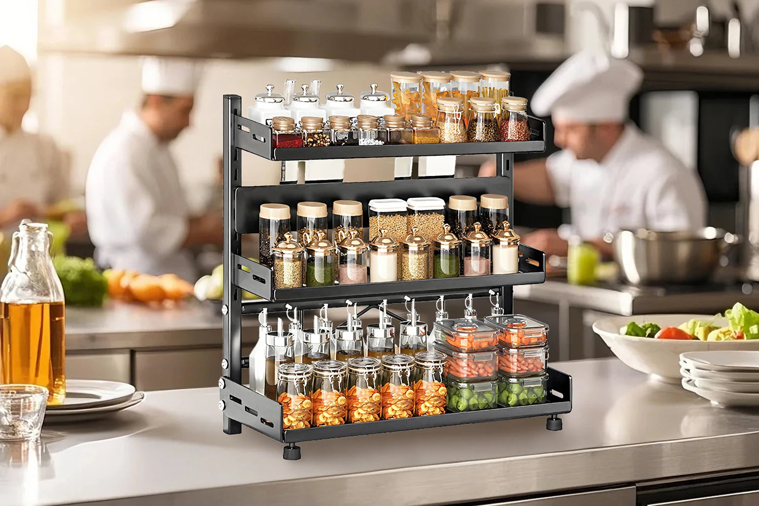 1pc Multi-Tier Spice Rack, Space-Saving Kitchen Countertop Organizer for Seasoning Jar Storage, Adjustable Shelves, Versatile Ki