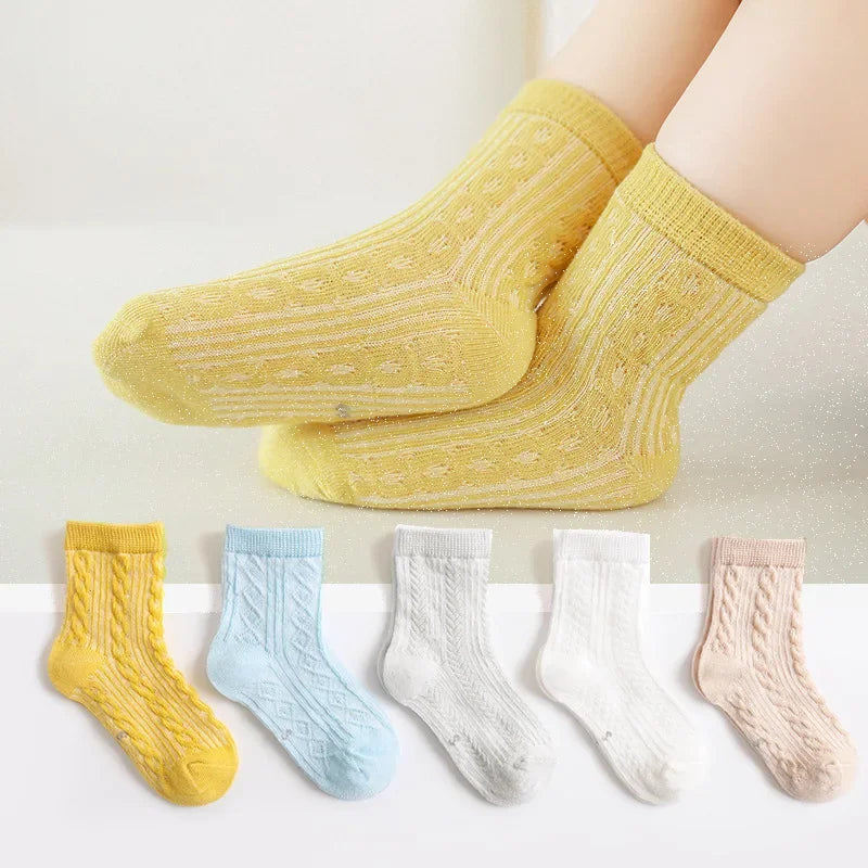 5 PAir Set Children Socks Summer Fishnet Boy Socks Spring Summer Thin Mesh Boat Socks Boys Girls Short Socks - Evallys.com
