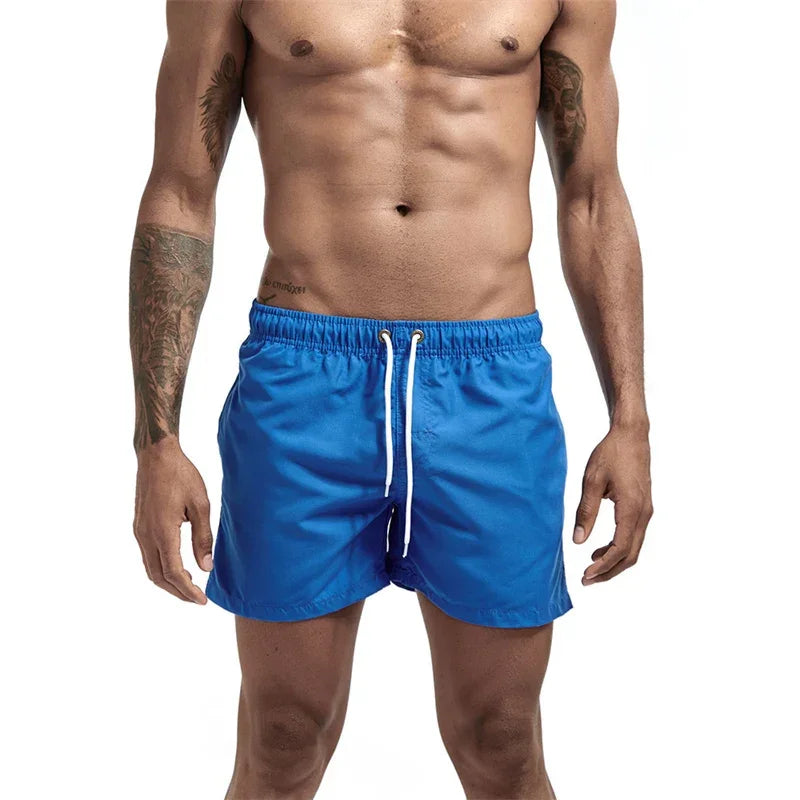 Mens Swim Trunks with Mesh Lining Side Pockets Solid Beach Shorts Quick Dry Lightweight Drawstring Board Shorts Summer Swimwear - Evallys.com