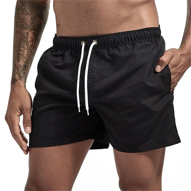 Mens Swim Trunks with Mesh Lining Side Pockets Solid Beach Shorts Quick Dry Lightweight Drawstring Board Shorts Summer Swimwear - Evallys.com