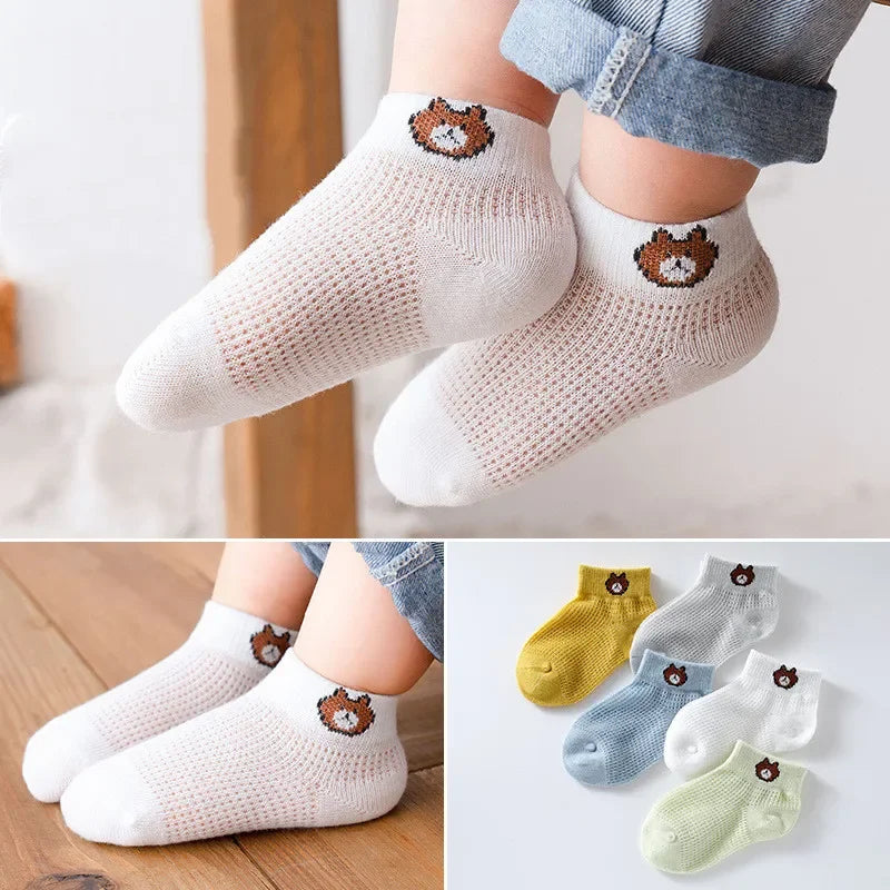 5 PAir Set Children Socks Summer Fishnet Boy Socks Spring Summer Thin Mesh Boat Socks Boys Girls Short Socks - Evallys.com