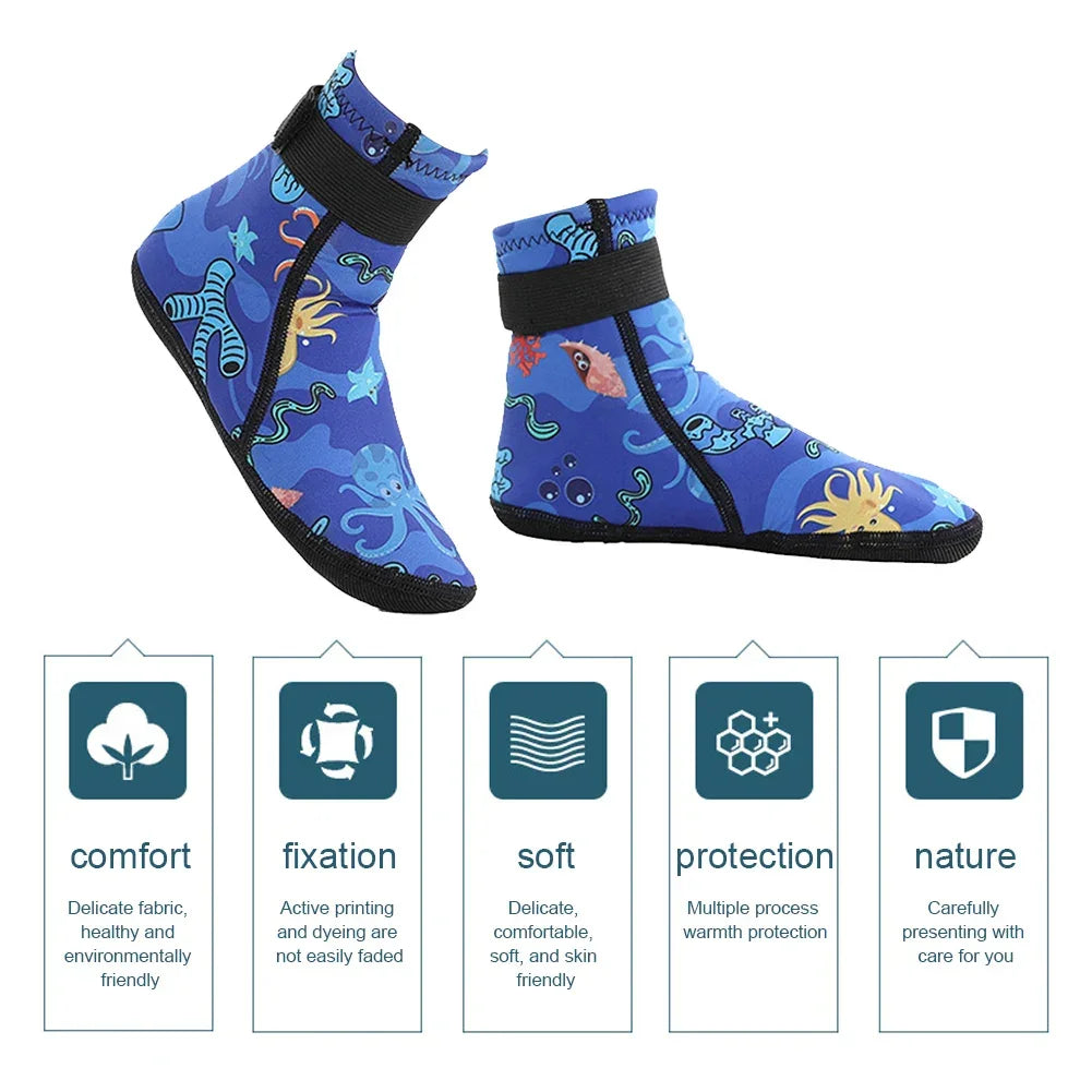 Kids Neoprene Water Socks for Swimming and Diving Adjustable Anti-slip Sand Socks Keep Warm and Protected - Evallys.com