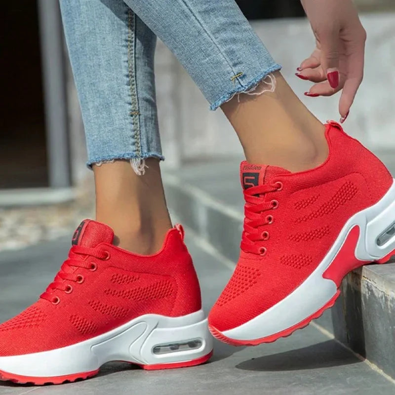 Women Sport Shoes Air Cushion Running Sneaker Comfortable Mesh Shoes Lace Up Breathable White Walking Shoes - Evallys.com