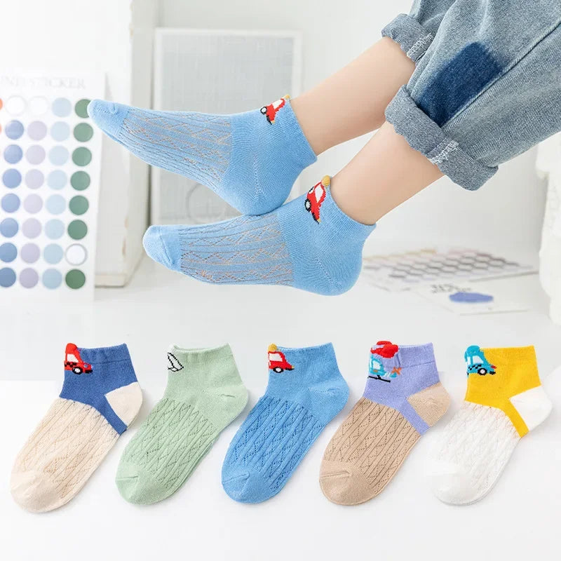 5 PAir Set Children Socks Summer Fishnet Boy Socks Spring Summer Thin Mesh Boat Socks Boys Girls Short Socks - Evallys.com