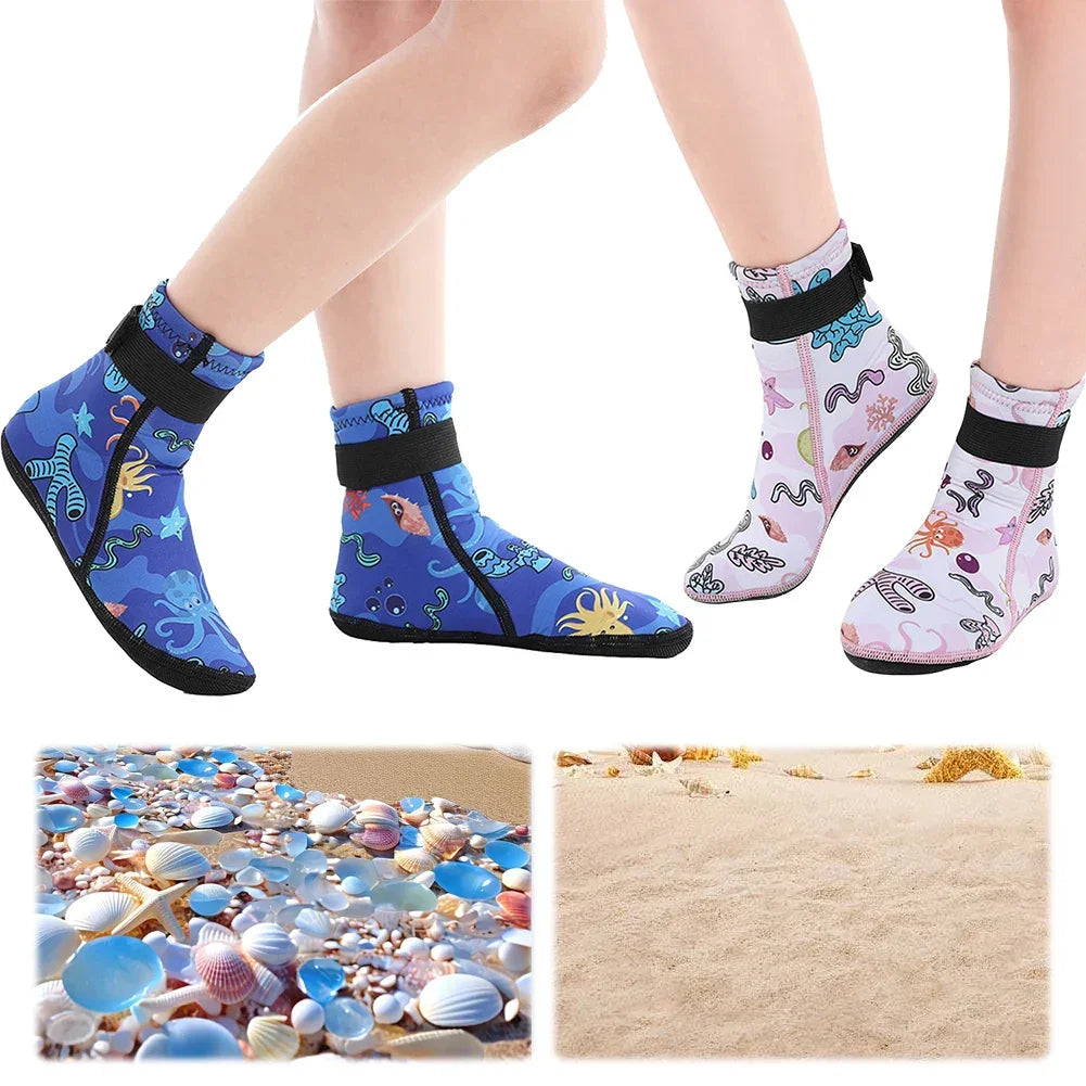 Kids Neoprene Water Socks for Swimming and Diving Adjustable Anti-slip Sand Socks Keep Warm and Protected - Evallys.com