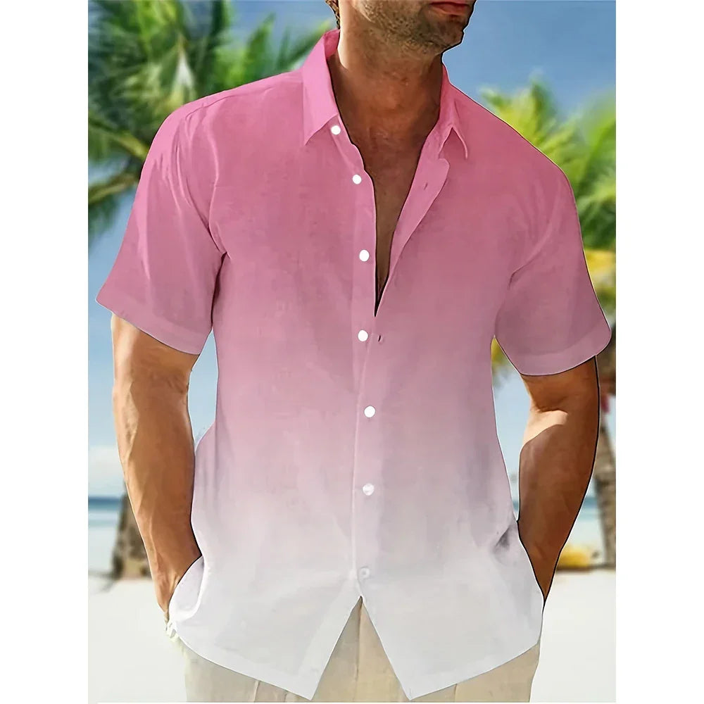 Summer Gradient 3D Print Hawaiian Beach Shirts Men Women Casual Fashion Streetwear Oversized Short Sleeve Shirt Man Tops Blouse - Evallys.com
