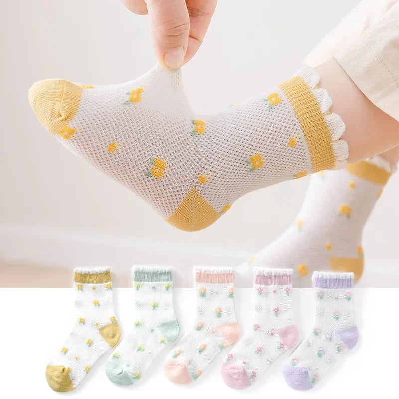 5 PAir Set Children Socks Summer Fishnet Boy Socks Spring Summer Thin Mesh Boat Socks Boys Girls Short Socks - Evallys.com