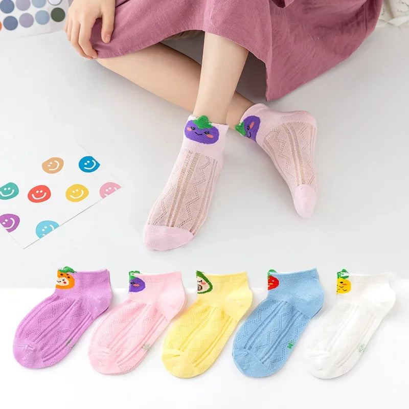 5 PAir Set Children Socks Summer Fishnet Boy Socks Spring Summer Thin Mesh Boat Socks Boys Girls Short Socks - Evallys.com