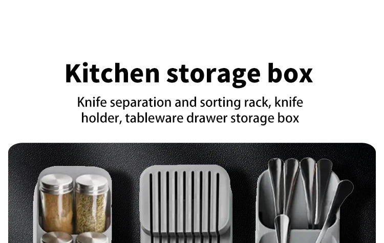 Kitchen Drawer Cutlery Storage Tray Knife Holder Spoon Forks Tableware Organizer Container For Spice Bottles Knives Block Rack