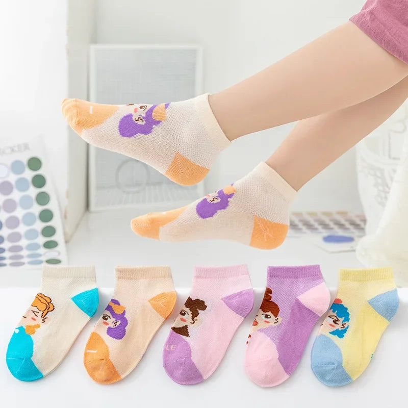 5 PAir Set Children Socks Summer Fishnet Boy Socks Spring Summer Thin Mesh Boat Socks Boys Girls Short Socks - Evallys.com