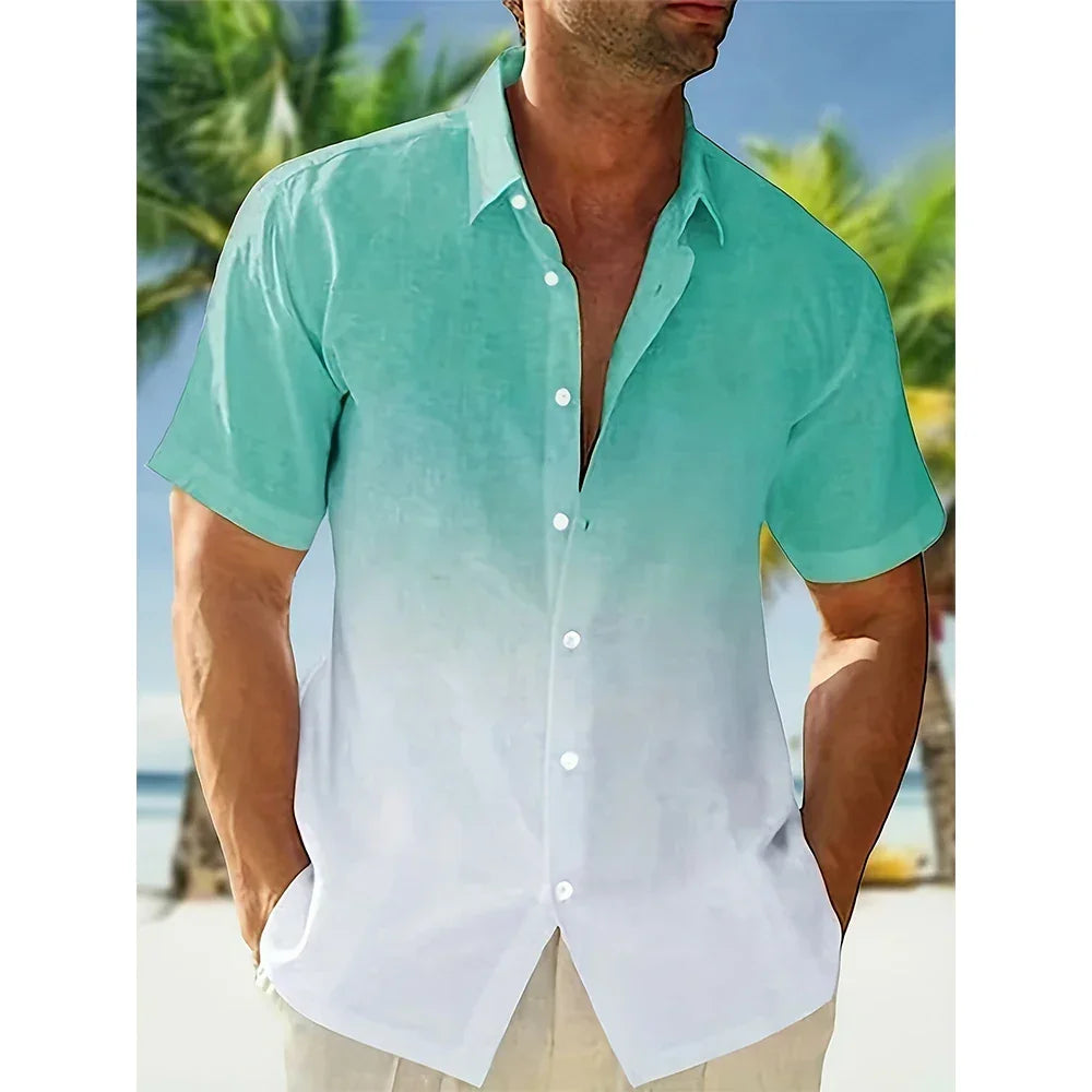 Summer Gradient 3D Print Hawaiian Beach Shirts Men Women Casual Fashion Streetwear Oversized Short Sleeve Shirt Man Tops Blouse - Evallys.com