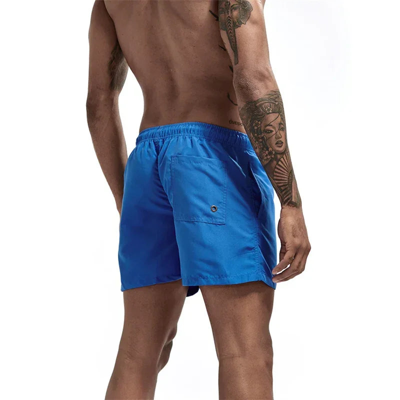 Mens Swim Trunks with Mesh Lining Side Pockets Solid Beach Shorts Quick Dry Lightweight Drawstring Board Shorts Summer Swimwear - Evallys.com