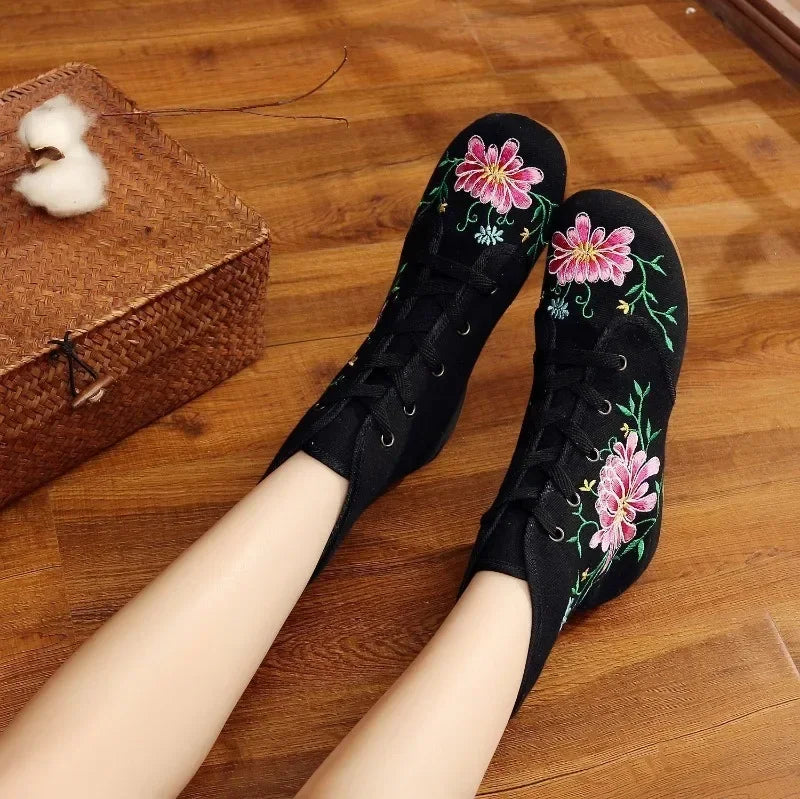 Women’s Ethnic Embroidery Shoes – Vintage Hanfu Canvas Sneakers - Evallys.com