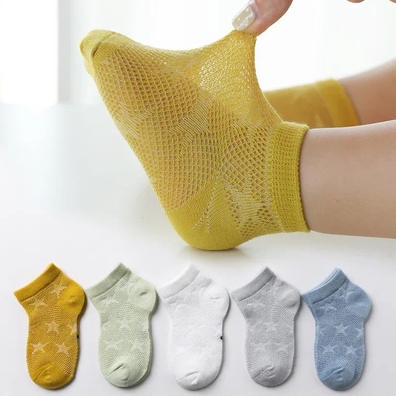 5 PAir Set Children Socks Summer Fishnet Boy Socks Spring Summer Thin Mesh Boat Socks Boys Girls Short Socks - Evallys.com