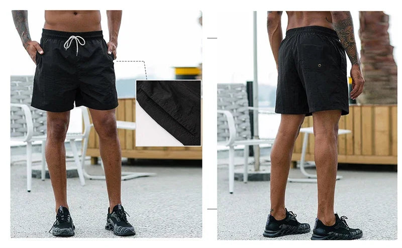 Mens Swim Trunks with Mesh Lining Side Pockets Solid Beach Shorts Quick Dry Lightweight Drawstring Board Shorts Summer Swimwear - Evallys.com