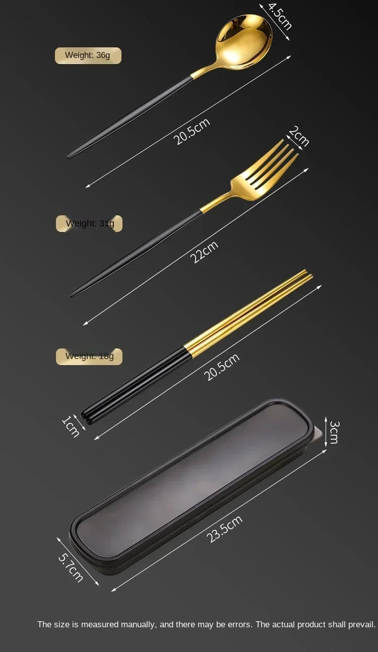 3 Pcs Dinnerware Set Stainless Steel Eco-friendly Spoon Fork  Chopsticks Travel Metal Cutlery Set Portable