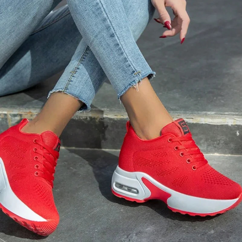 Women Sport Shoes Air Cushion Running Sneaker Comfortable Mesh Shoes Lace Up Breathable White Walking Shoes - Evallys.com