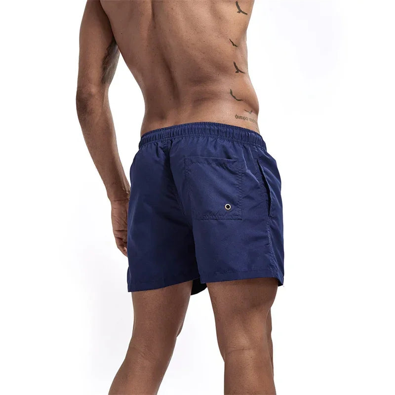Mens Swim Trunks with Mesh Lining Side Pockets Solid Beach Shorts Quick Dry Lightweight Drawstring Board Shorts Summer Swimwear - Evallys.com