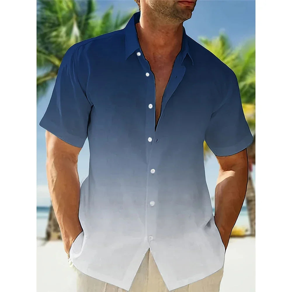 Summer Gradient 3D Print Hawaiian Beach Shirts Men Women Casual Fashion Streetwear Oversized Short Sleeve Shirt Man Tops Blouse - Evallys.com