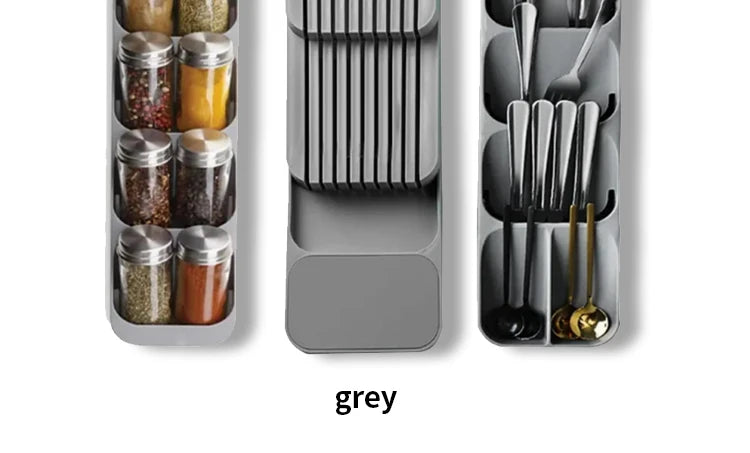 Kitchen Drawer Cutlery Storage Tray Knife Holder Spoon Forks Tableware Organizer Container For Spice Bottles Knives Block Rack
