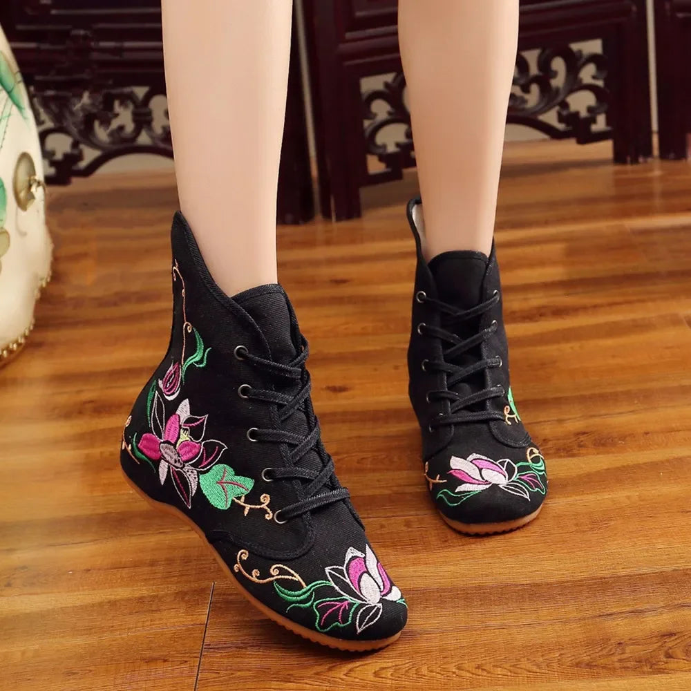 Women’s Ethnic Embroidery Shoes – Vintage Hanfu Canvas Sneakers - Evallys.com