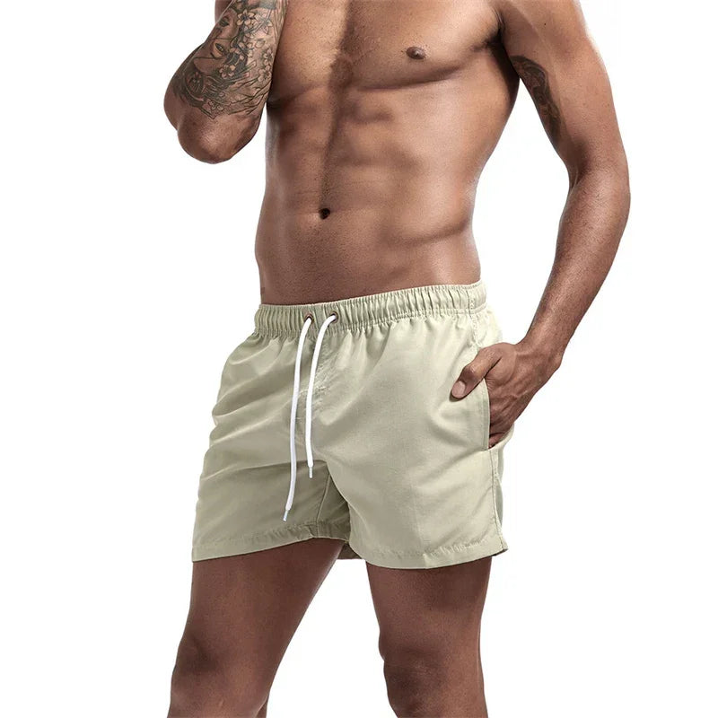 Mens Swim Trunks with Mesh Lining Side Pockets Solid Beach Shorts Quick Dry Lightweight Drawstring Board Shorts Summer Swimwear - Evallys.com