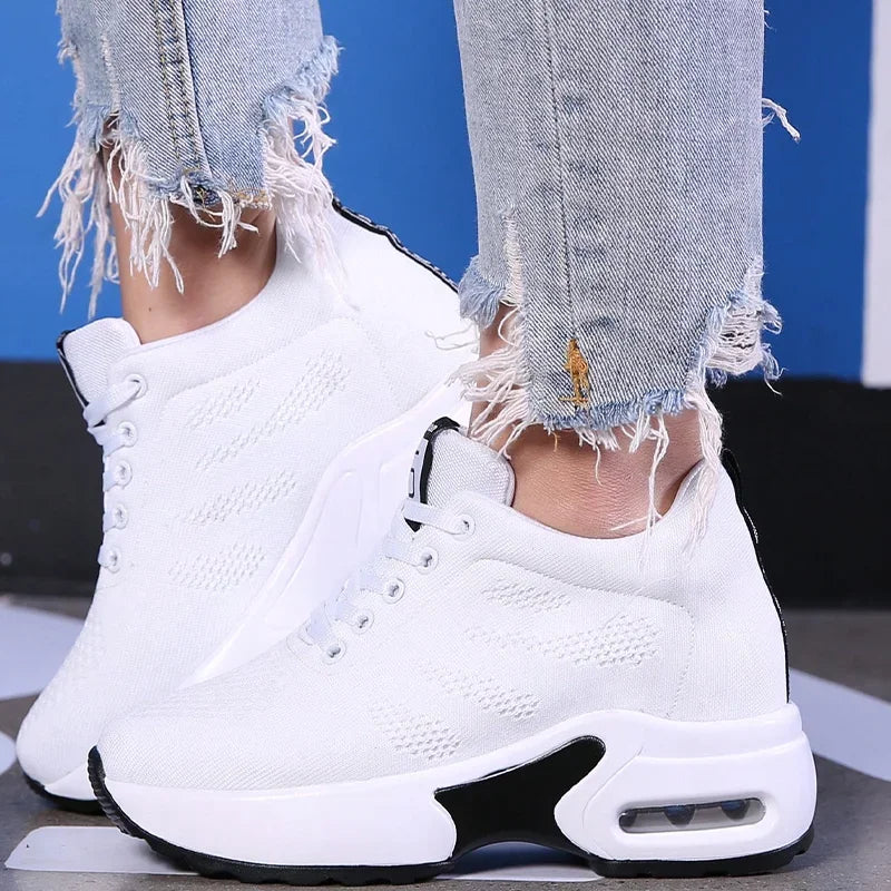 Women Sport Shoes Air Cushion Running Sneaker Comfortable Mesh Shoes Lace Up Breathable White Walking Shoes - Evallys.com
